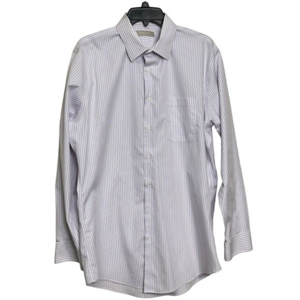 Nordstrom Striped Dress Shirt Button Down White Lavender 100% Cotton size 16.5